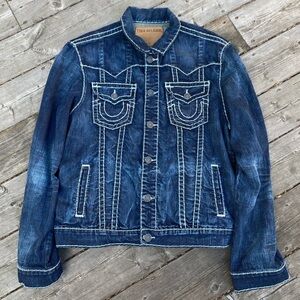 Vintage True Religion Jean Jacket Rope Stitch Jimmy Super T 1/2’ Denim Blue